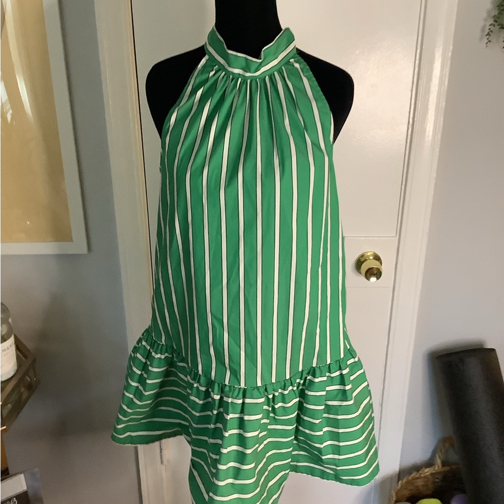 Christian Lacroix Green and White Ruffled Tie Front Sundress